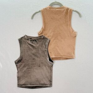SKIMS -women’s 2 Velour tank top fleece Velvet honey & brown tapered fit size XS